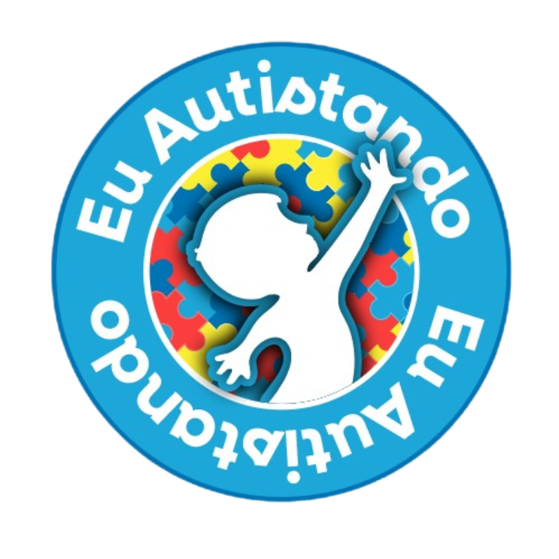 Logo do projeto Eu Autistando, criança estilizada com quebra-cabeças coloridos ao fundo simbolizando neurodiversidade